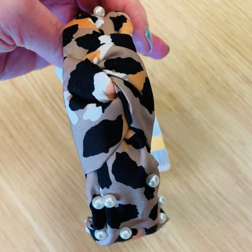 Knotted Leopard Print Headband with Pearls for Kids by Bon Voyage Accessories